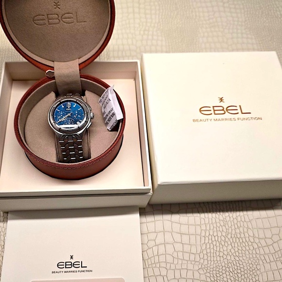 Rare "Blue Face" EBEL E-Type Men's Chronograph Model 9137C51/6316 Skeleton Back - Picture 1 of 16